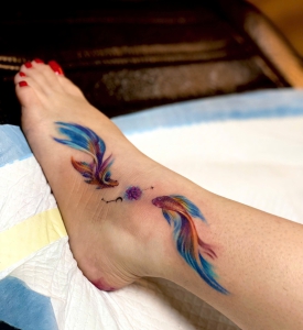Hình xăm cổ chân-Style color 