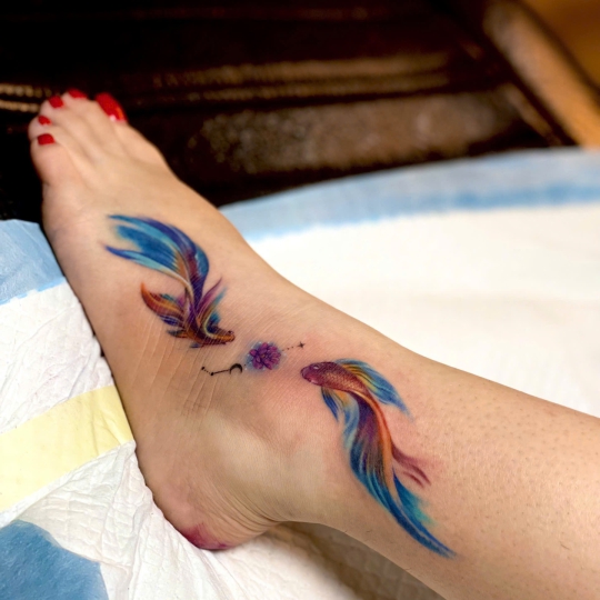 Hình xăm cổ chân-Style color